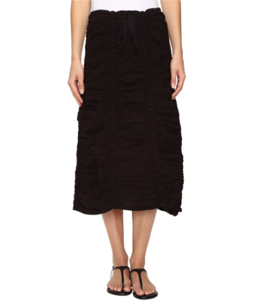 XCVI Women's Double Shirred Panel Midi Skirt Medium Black Stretch Poplin NWT